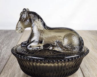 Plato de cristal ahumado con forma de pony para guardar objetos pequeños y dulces - LEER