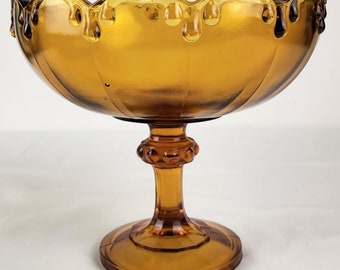 Vintage 1940's Indiana Glass Amber Teardrop Pedestal Compote Bowl