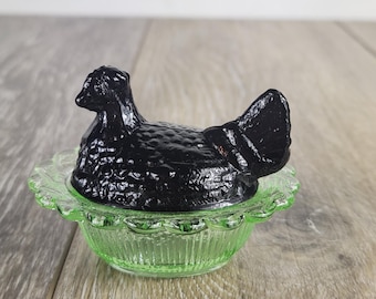 Mini Mix Matched Glass Hen on Nest- Salt Cellar Chick/ Trinket Dish