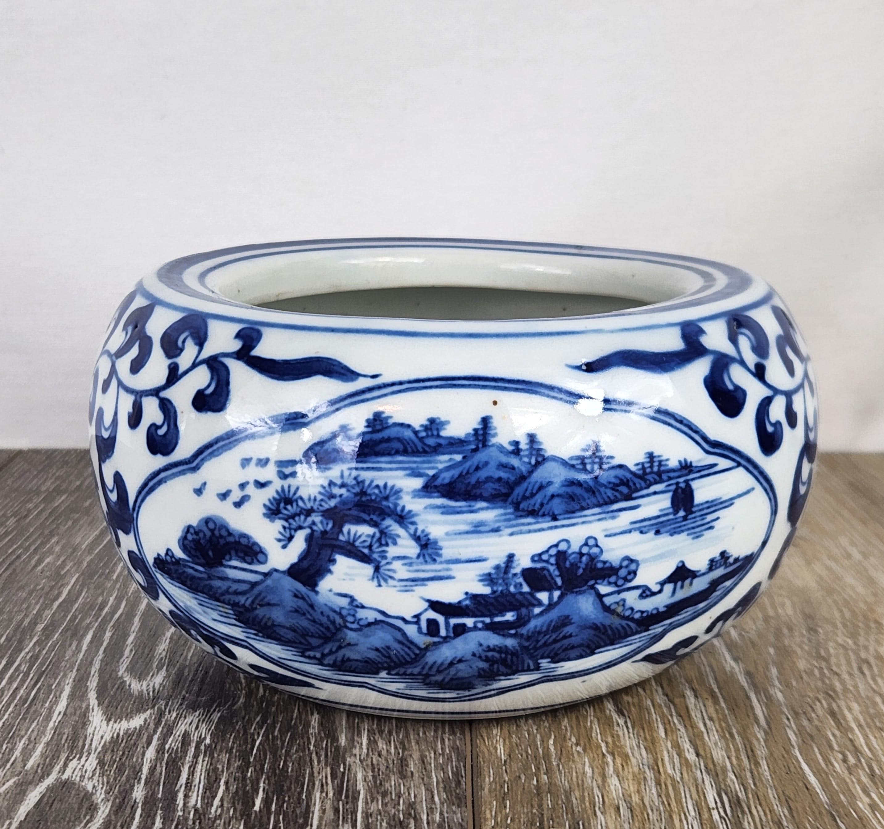 Antique Blue and White Pot Planter - Etsy