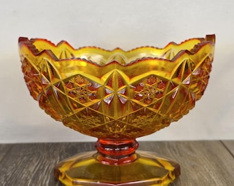 Retro Orange Amberina Glass Sawtooth Candy/Nut Dish - GLOWS!