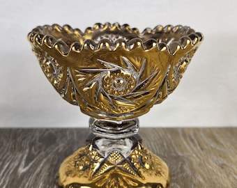 Vintage Gold Trimmed Starburst Glass Compote/Candy Dish