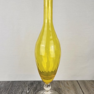 Yellow Art Glass Hand Blown Pedestal Decanter Vase with Pour Spout 14&quot; GLOWS