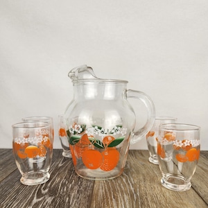 Anchor Hocking Glass Orange Juice Pitcher & Small Juice Glass Set – 6-Piece
