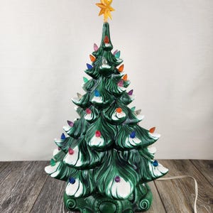 Vintage 18&quot; Ceramic Christmas Tree Lighted Holiday Lamp with Bulbs Retro Decor