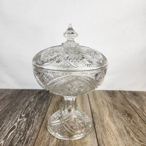 Vintage Indiana Pedestal Glass Compote Dish with Lid - Pinwheel Starburst Pattern