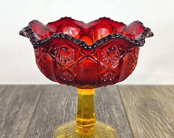Plato retro de cristal Amberina Smith Quintec para dulces/compotas - ¡BRILLA EN LA PANTALLA!