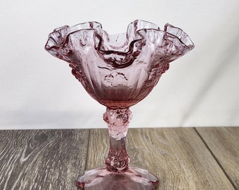 Fenton Dusty Rose Pink Cabbage Rose Ruffle Edge Compote Dish