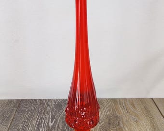 Fenton Amberina Cabbage Rose Petal Bud Flower Vase - 10.75" - GLOWS!
