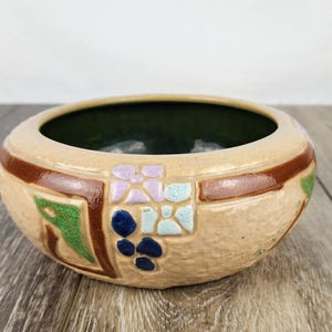 Roseville Mostique Tan Floral Vintage Ceramic Pottery Bowl/Planter - Elegant Vintage Planter with Floral Design
