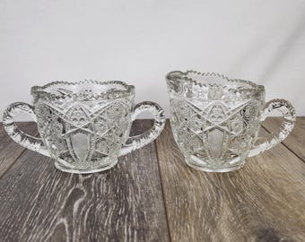 Vintage Mckee Fentec Clear Glass Cream & Sugar Set