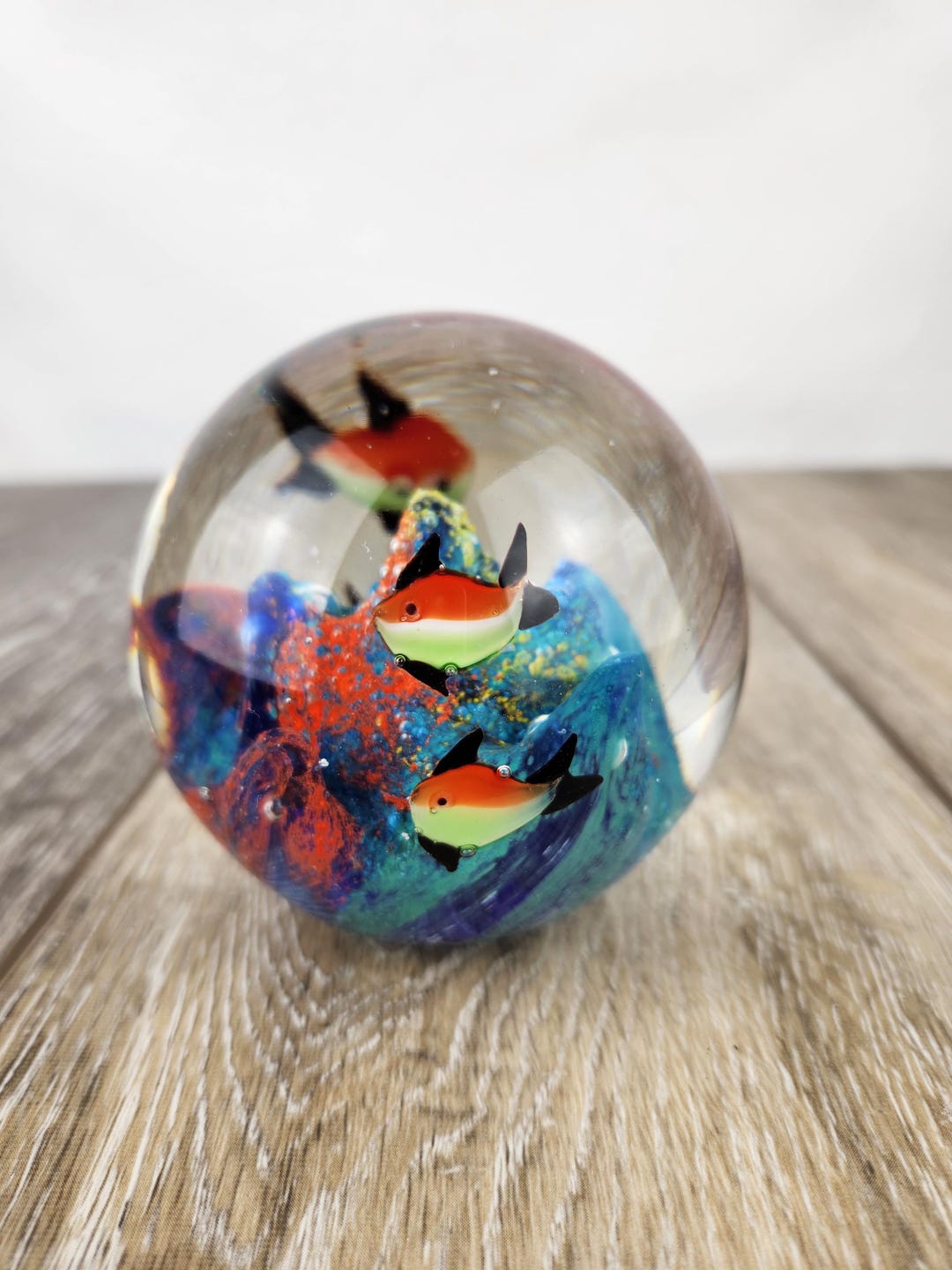 Vintage Art Glass Coral Reef Fish Paperweight Ocean Underwater Decor