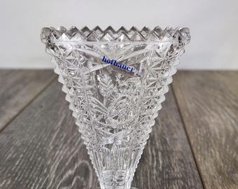 Hofbauer Byrdes Clear Crystal Mini Fan Bud Vase - 3.5" Vintage German Crystal