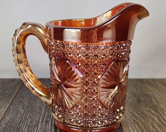 Retro Imperial Marigold Carnival Glass Star Medallion Pitcher
