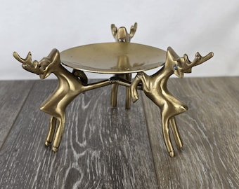 Brass Reindeer Candle Holder - Whimsical Christmas Decor - READ