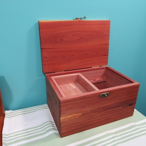 Cedar Keepsake Box - Cedar Storage Chest - Small cedar keepsake storage box with sliding tray.