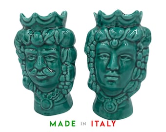 Sicilian moors head, Ceramic head vase, Moro's head in green ceramic, Sicialian ceramics italian, Hand-modelled ceramics h13 cm, 5,1"