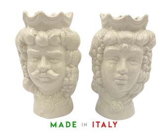 Sicilian moors head, Ceramic head vase, Moro's head in white ceramic, Sicialian ceramics italian, Hand-modelled ceramics h13 cm, 5,1"