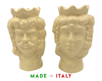 Sicilian moors head, Ceramic head vase, Moro's head in beige ceramic, Sicialian ceramics italian, Hand-modelled ceramics h13 cm, 5,1"