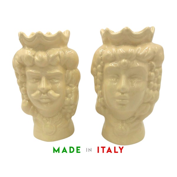 Sicilian moors head, Ceramic head vase, Moro's head in beige ceramic, Sicialian ceramics italian, Hand-modeled ceramics h13 cm, 5.1"