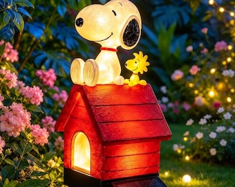 Snoopy Doghouse Resin Solar Garden Stake Light, Outdoor Yard Landscape Ornament, Warm LED Decor Gift for Backyard & Garden Enthusiasts