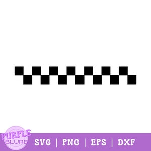 May include: Black and white checkered pattern, resembling a finish line or a taxi cab stripe.