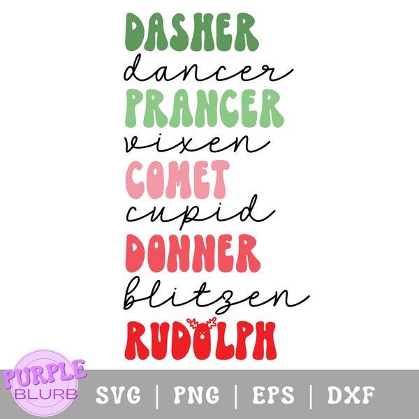 Reindeer Names SVG PNG Rudolph svg Dasher dancer svg Reindeer svg Santas Reindeer svg