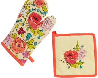 Flower Party Oven Mitt & Potholder Set