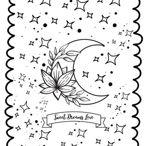 Moon & Star Sketch, Bed Time Sketch, Sweet Dreams Sketch, Night Time Coloring Page Digital Download TFD1 image 2