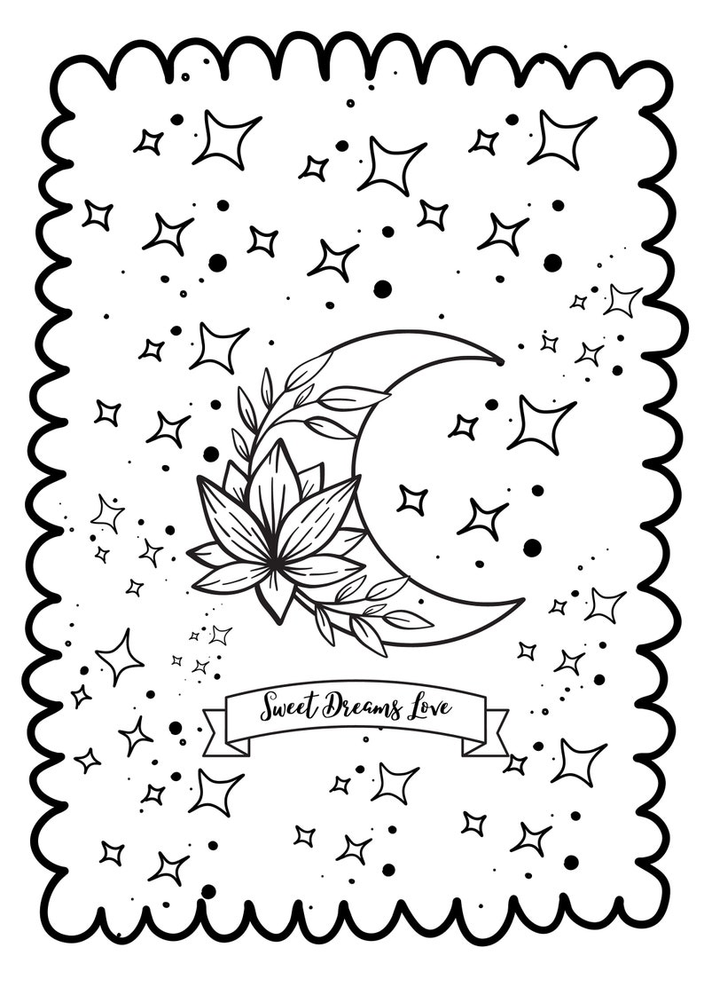 Moon & Star Sketch, Bed Time Sketch, Sweet Dreams Sketch, Night Time Coloring Page Digital Download TFD1 image 2