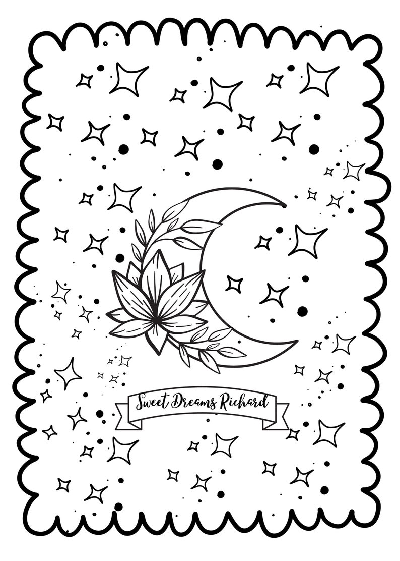 Moon & Star Sketch, Bed Time Sketch, Sweet Dreams Sketch, Night Time Coloring Page Digital Download TFD1 image 4