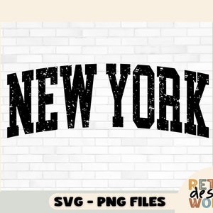 New York Varsity Font Svg, Svg solido e invecchiato, File Png, New York Svg, New York Png, File Cricut di New York, New York Sublimation Png