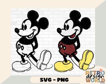 Mickey Mouse retrô aquarela clássico png, Mickey vintage png, Mickey desenhado à mão png, férias em família png, download digital, Mickey antigo png