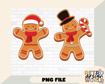 Christmas Gingerbread Cookies Png, 2 Retro Gingerbread Design Png Files, Gingerbread Png Sublimation Designs, Christmas Cookies Png