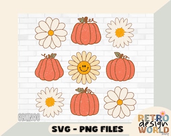 Retro Fall PNG, Groovy Pumpkins Png, Retro Autumn Png, Flowers ...
