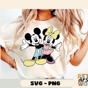 Mickey y Minnie Mouse en acuarela retro vintage Svg y PNG, Mickey Png, Minnie y Mickey lindos Png, Vacaciones familiares Png, Mickey Svg