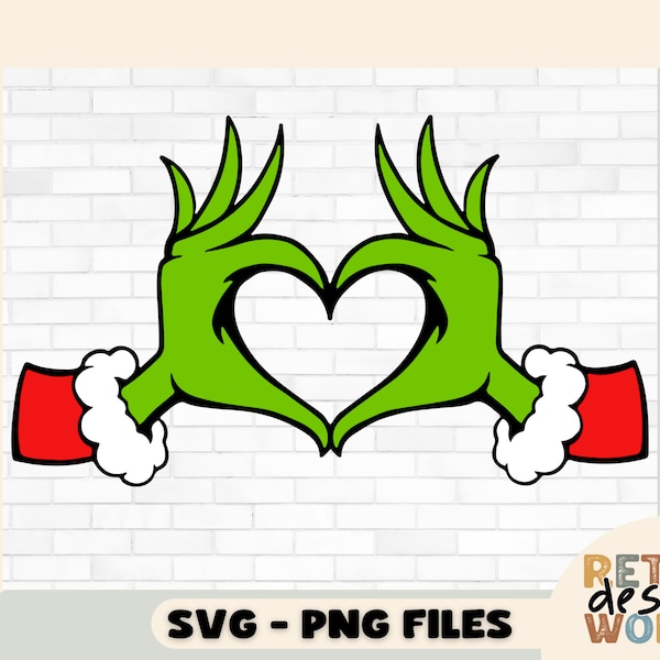 Grinc Heart Hands Svg, Png, Christmas Svg, Christmas Png Digital Designs, Stickers Png, Custom Cups Png, Shirts, Sublimation, Cricut