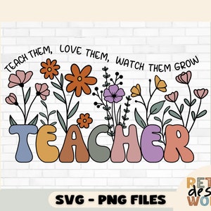 Wildblumen-Lehrer-Svg, Png, Lehrer-Svg, Png, Wildblumen-Lehrer-Svg, Lehrer-Anerkennung-Geschenke, Frühling Boho-Wildblumen, Retro-Png