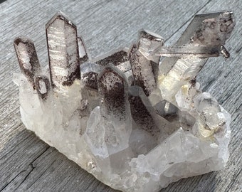 Orange River Quartz Cluster: Black Hematite Phantom Inclusions