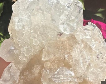 Spécimen de calcite optique dorée de qualité AAA avec apophyllite diamantée et stilbite pêche d'Inde