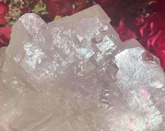 Gorgeous RARE Balmat Pink Phantom Optical Calcite with Stepped Formation and Rainbows from Balmat, New York, USA