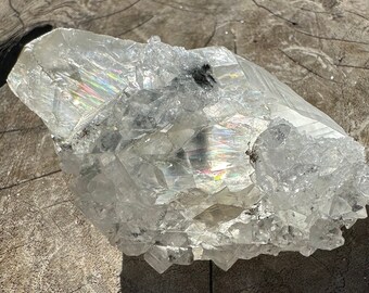 High-Quality Optical Calcite with Diamond Apophyllite and Rainbows from India, 100 grams