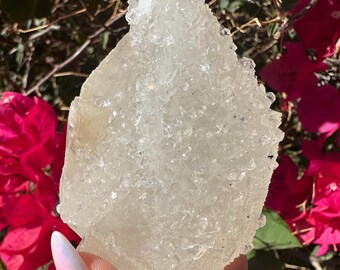 Spécimen de calcite optique diamant de qualité AAA recouverte d'apophyllite - Inde !