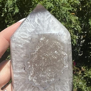 AAA Quality Dark Gray and White Druzy Agate Tower with Grey Banding from Brazil