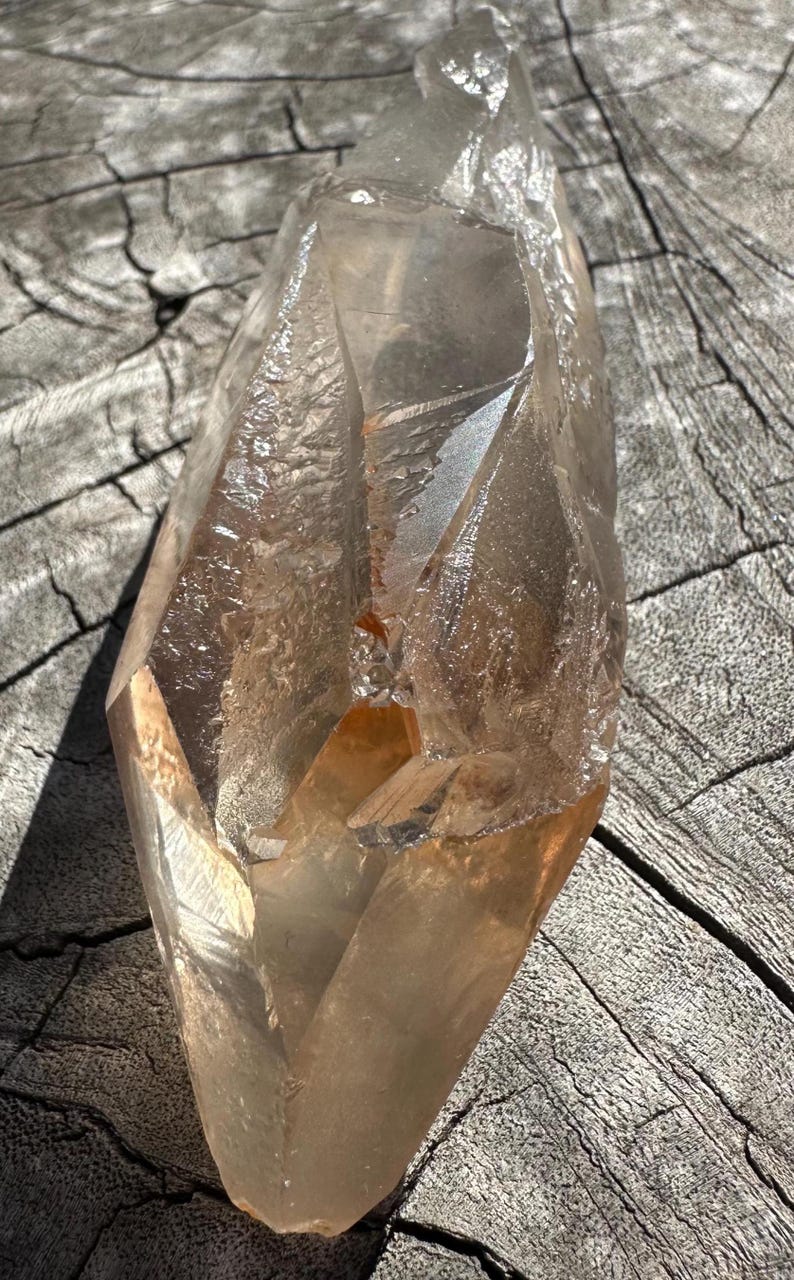Quartz Root Tips RARE Large Bicolor Root Lemurian Quartz Wand β Tangerine & Clear Quartz ...