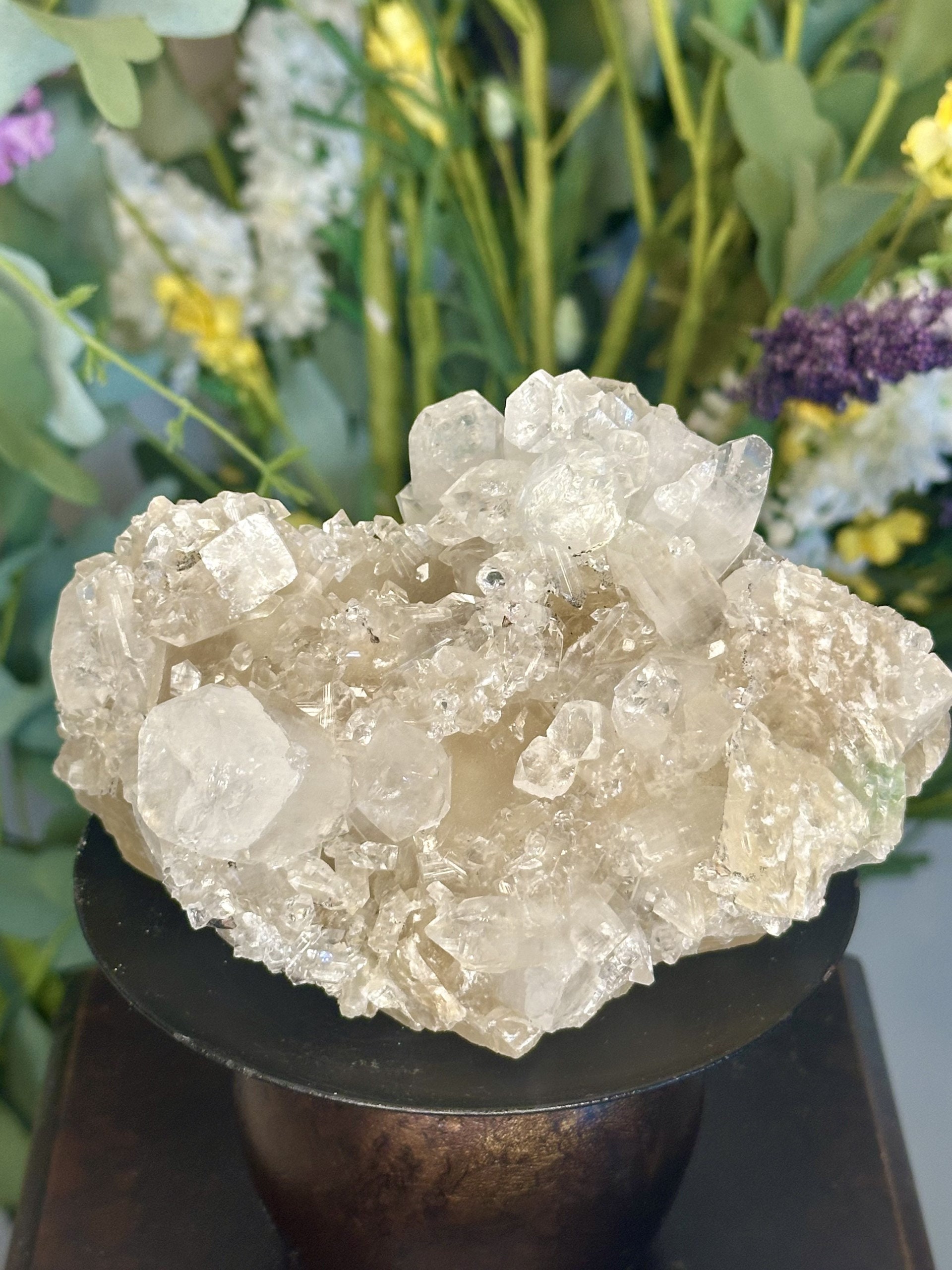 Grappe D'Apophyllite AAA+ - Cristal Brut étincelant - Inde - Spécimen Minéral