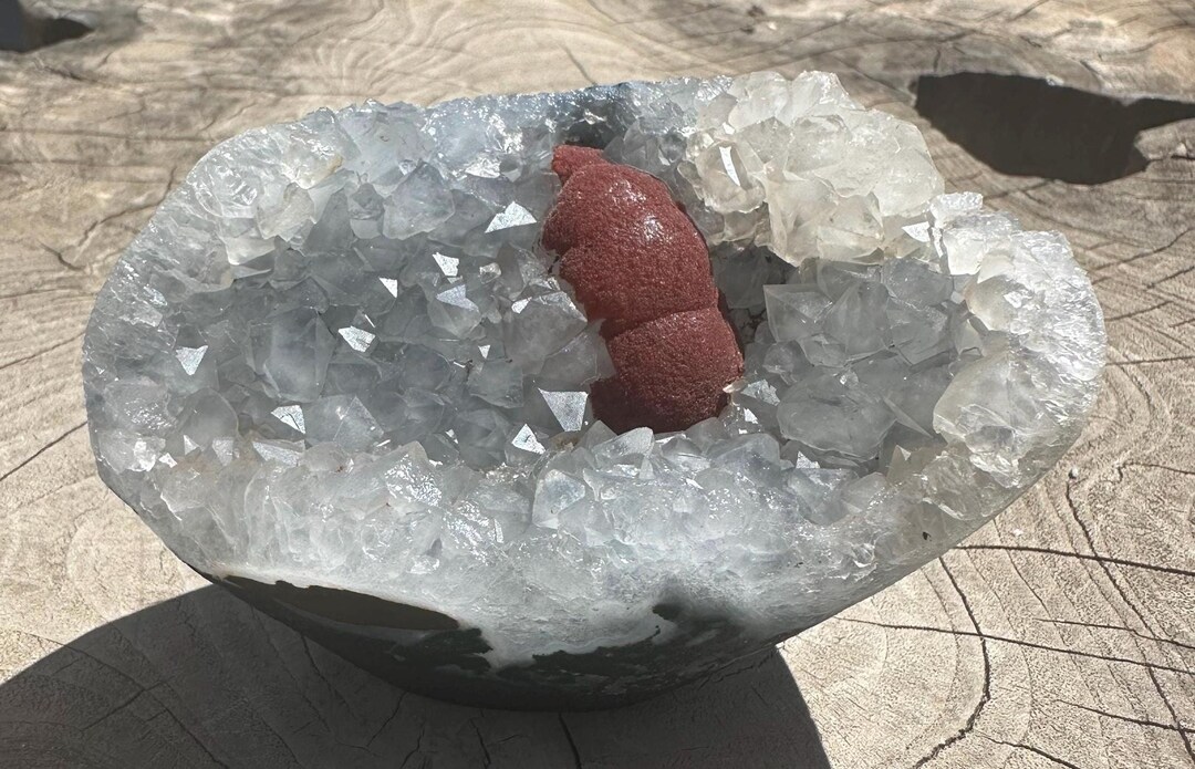 Red Botryoidal Fluorite on Blue Chalcedony – Indian Mineral Specimen - Etsy