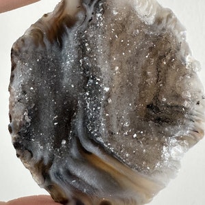 Polished Druzy Agate Geode Half: Multi-Colored Crystal from Brazil