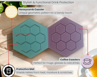 Hexagon Honeycomb Coaster Set, Modern Home Decor, Protective Drink Mats