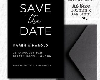 A6 personalised Black and White Save The Date Invitation FREE TRACKED DELIVERY envelopes Elegant Wedding Invitation, Save Our Date Modern